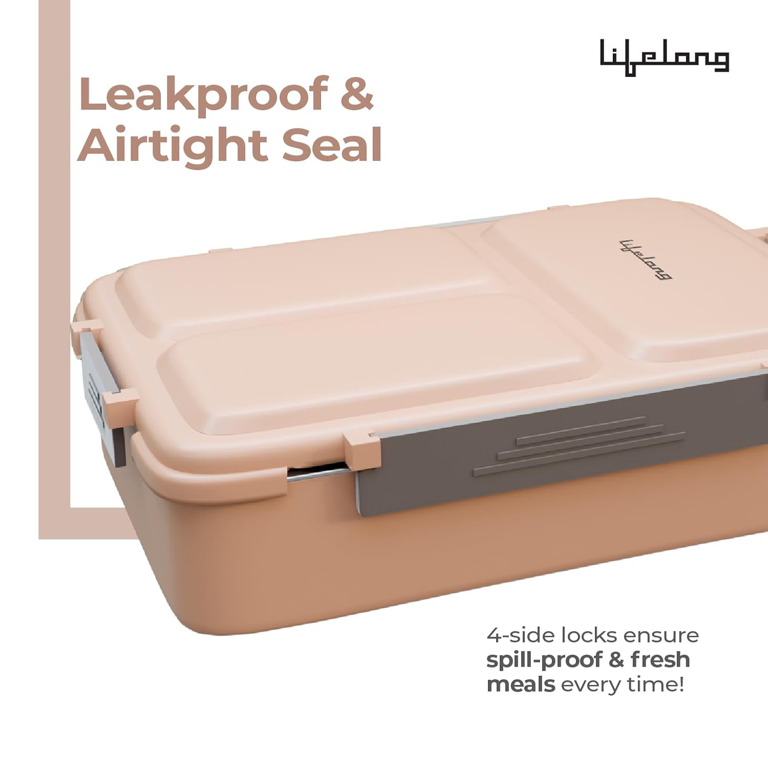 Lifelong Lunch Box for Office Use | Tiffin Box for School & Work | 3-Compartment Stainless Steel Tiffin Box|700ml Leak-Proof Insulated Lunch Boxes for Kids & Adults(LLBLB03,Pink)