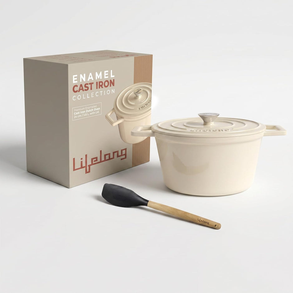 Lifelong Enamel Cast Iron Casserole with Lid (3.8L, 24cm) | Oven, Gas & Induction Compatible