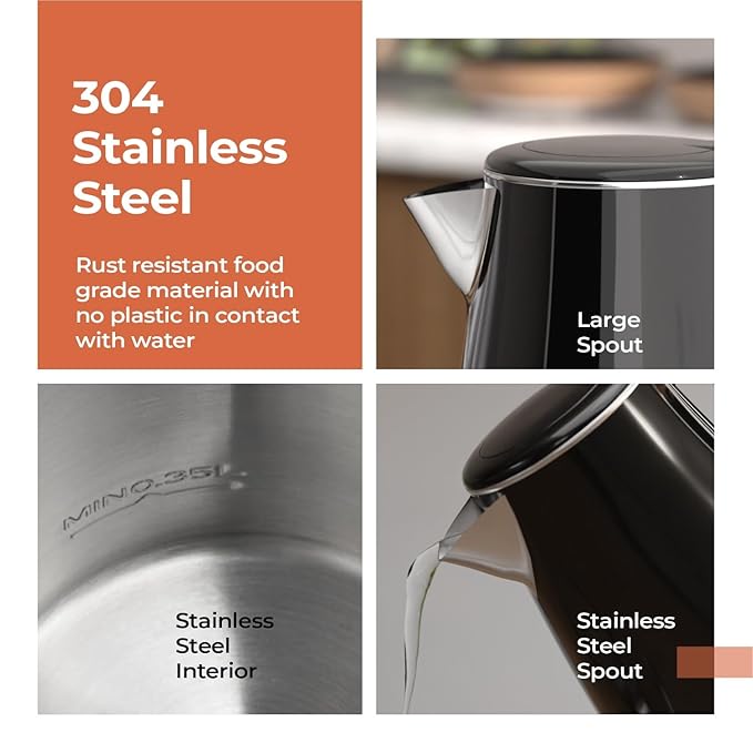 Electric Kettle 1.5L – 1350W Stainless Steel with Cool Touch & Auto Shut-Off