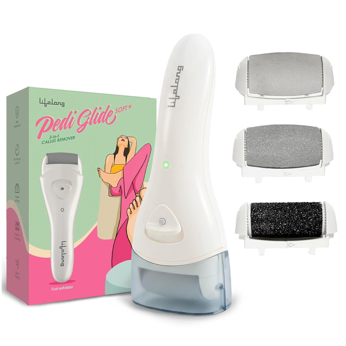 Rechargeable Electric Callus Remover with 3 Roller Heads