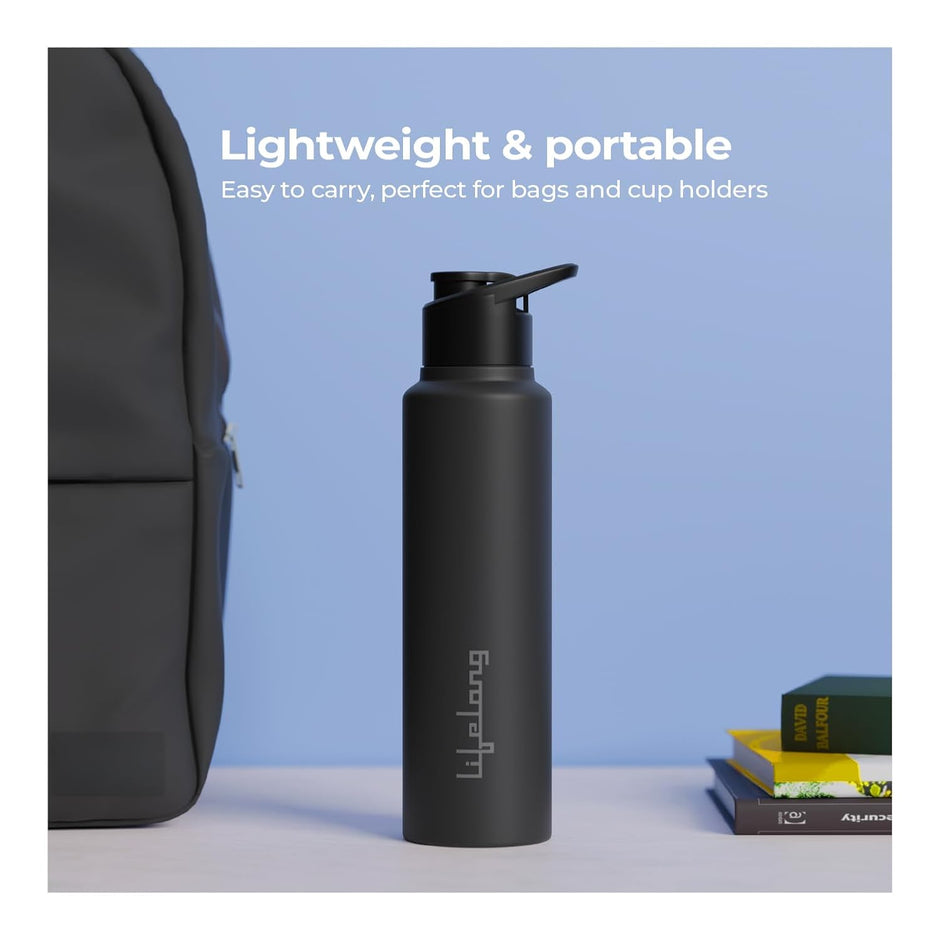 Lifelong 950ml Stainless Steel Water Bottle – Leak-Proof, Durable, Black