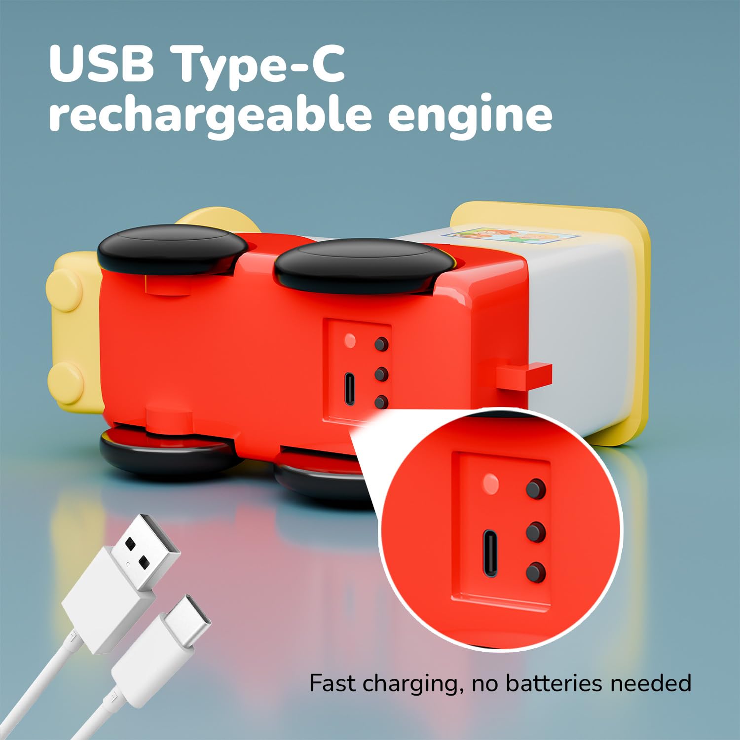 Lifelong Cuppy Rechargeable Toy Train Set with USB-C Engine, Lights & Sounds