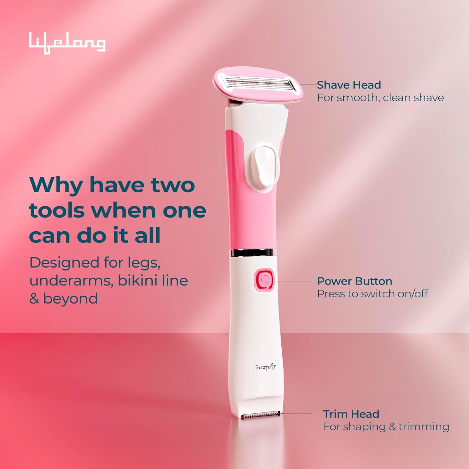 Lifelong Silken 2-in-1 Women’s Bikini & Body Trimmer | Waterproof Electric Trimmer & Manual Razor for Face, Legs & Underarms with Curve-Sensing Blades, 3 Refills, AA Battery