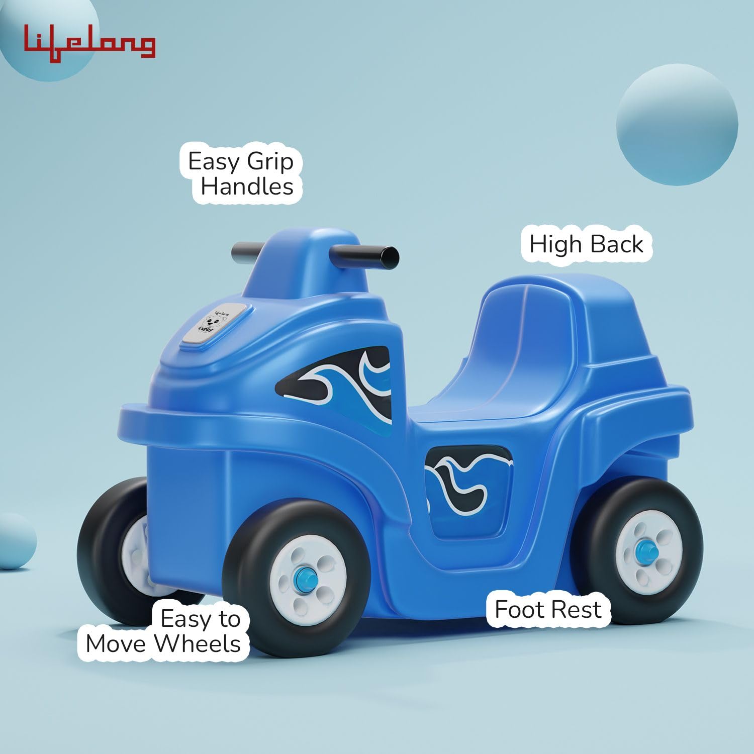 Lifelong Cuppy Coaster Ride-On Car for Kids | 4-Wheel Push Car for Toddlers 1+ Years | Durable, Safe & Fun Indoor-Outdoor Toy Car (35kg Capacity, Blue)