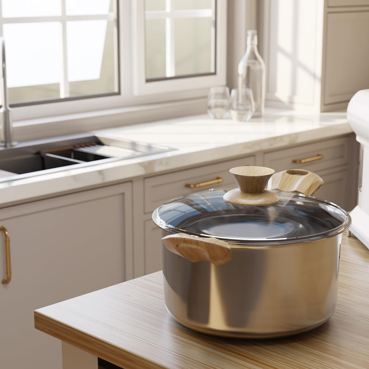 Triply Polished Stainless Steel Saucepan with Glass Lid