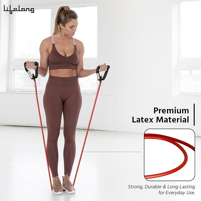 Lifelong Resistance Tube – 10KG Light Resistance, Foam Grip Exercise Band with Door Anchor (Red)
