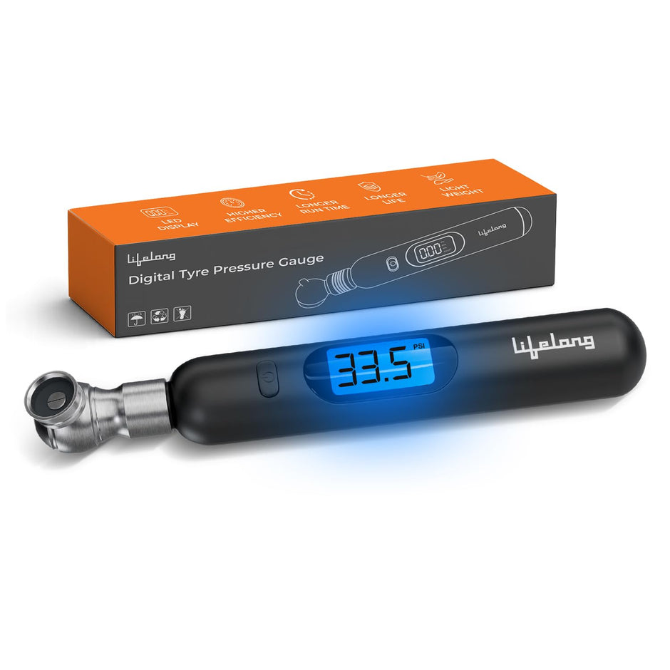 Lifelong Tyre Pressure Gauge | Backlit LCD, 0-150 PSI, Portable Digital Tester
