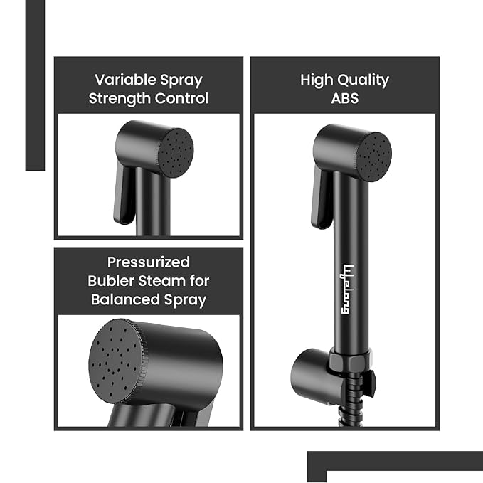 Bathroom Jet Spray – High Pressure Health Faucet with Hose & Wall Hook (Black)