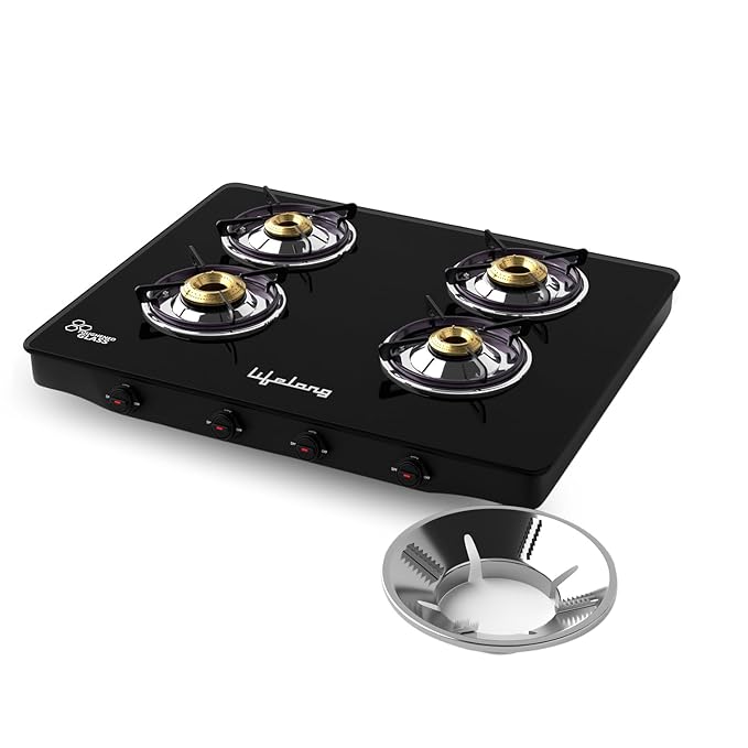4 Burner Glass Top Gas Stove with Gas Saver