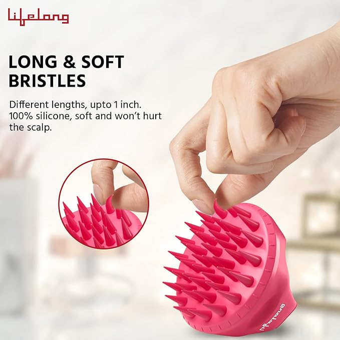 Silicone Scalp Massager & Body Scrubber – Hair Growth & Dandruff Care Brush (Pink)