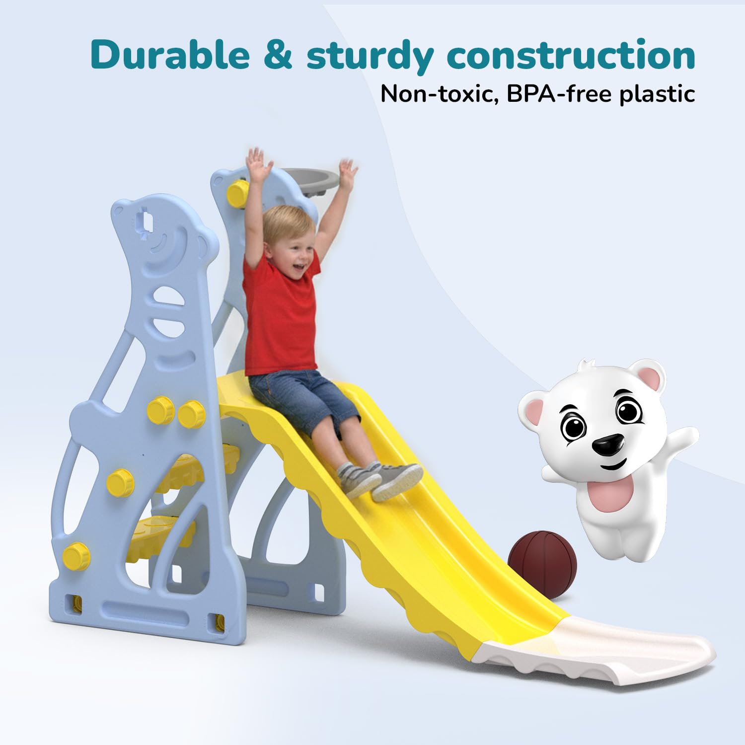 Lifelong Cuppy Penguin Kids Slide with Basketball Hoop for Indoor & Outdoor Play