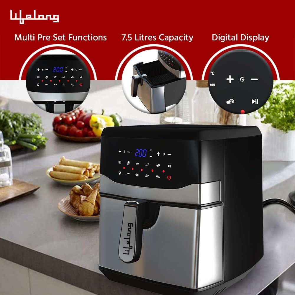 Lifelong Digital Air Fryer LLHFD722, 7.5 Litre Xl Led Touch Screen