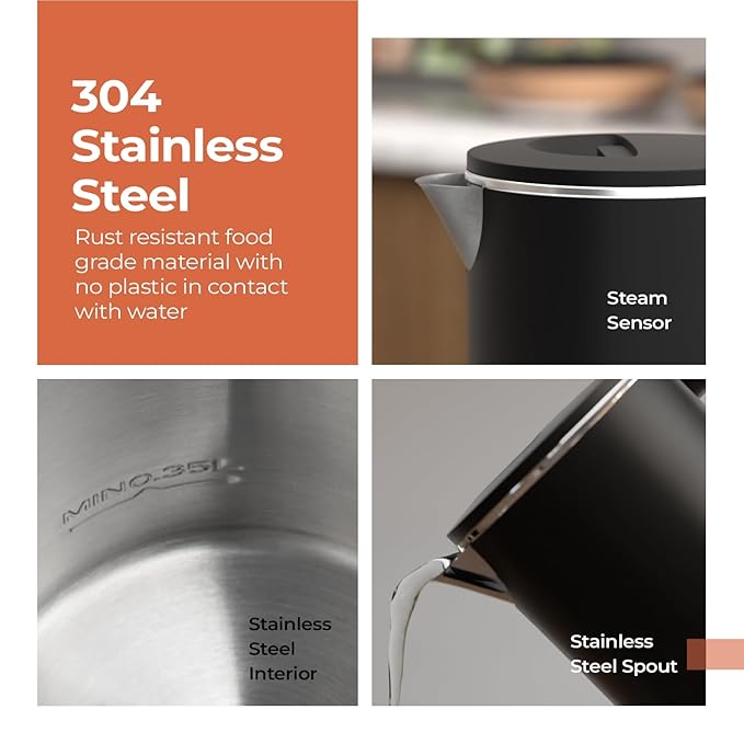 Lifelong 1.5L Electric Kettle – 1500W Stainless Steel Double Wall Kettle with Cool Touch Body, Auto Shut-Off & Overheat Protection (Black