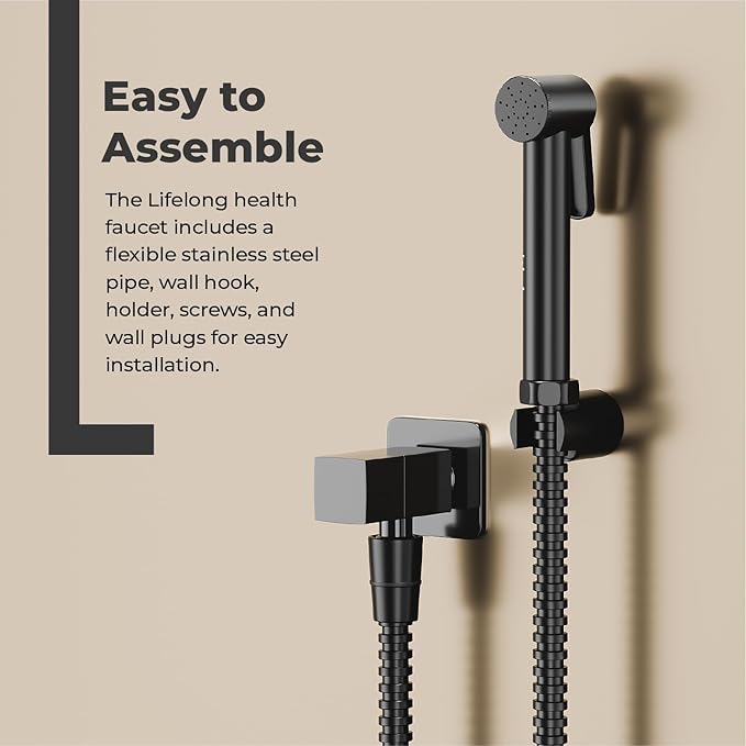 Bathroom Jet Spray – High Pressure Health Faucet with Hose & Wall Hook (Black)