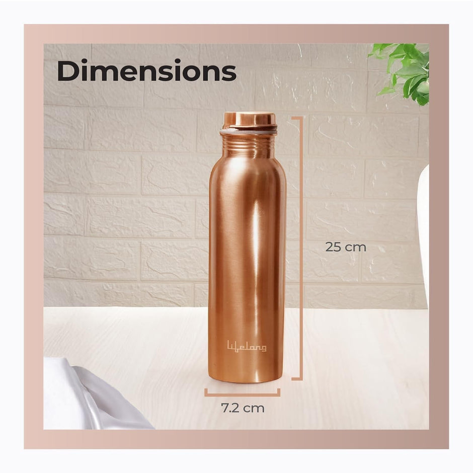 Lifelong 900 ml Copper Water Bottle | Natural Alkaline water | Leakproof & Lightweight Design Boosts Immunity | Anti-Bacterial, BPA Free, Easy to Clean with Secure Cap for School, Travel, Gym & Work LLCBU03