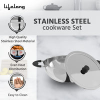 3-Piece Stainless Steel Cookware Set with Lid