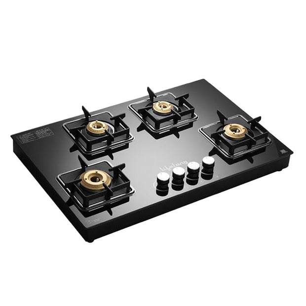 Lifelong 4 Burner Hob Gas Stove – Auto Ignition, Toughened Glass Top (LLHT008)
