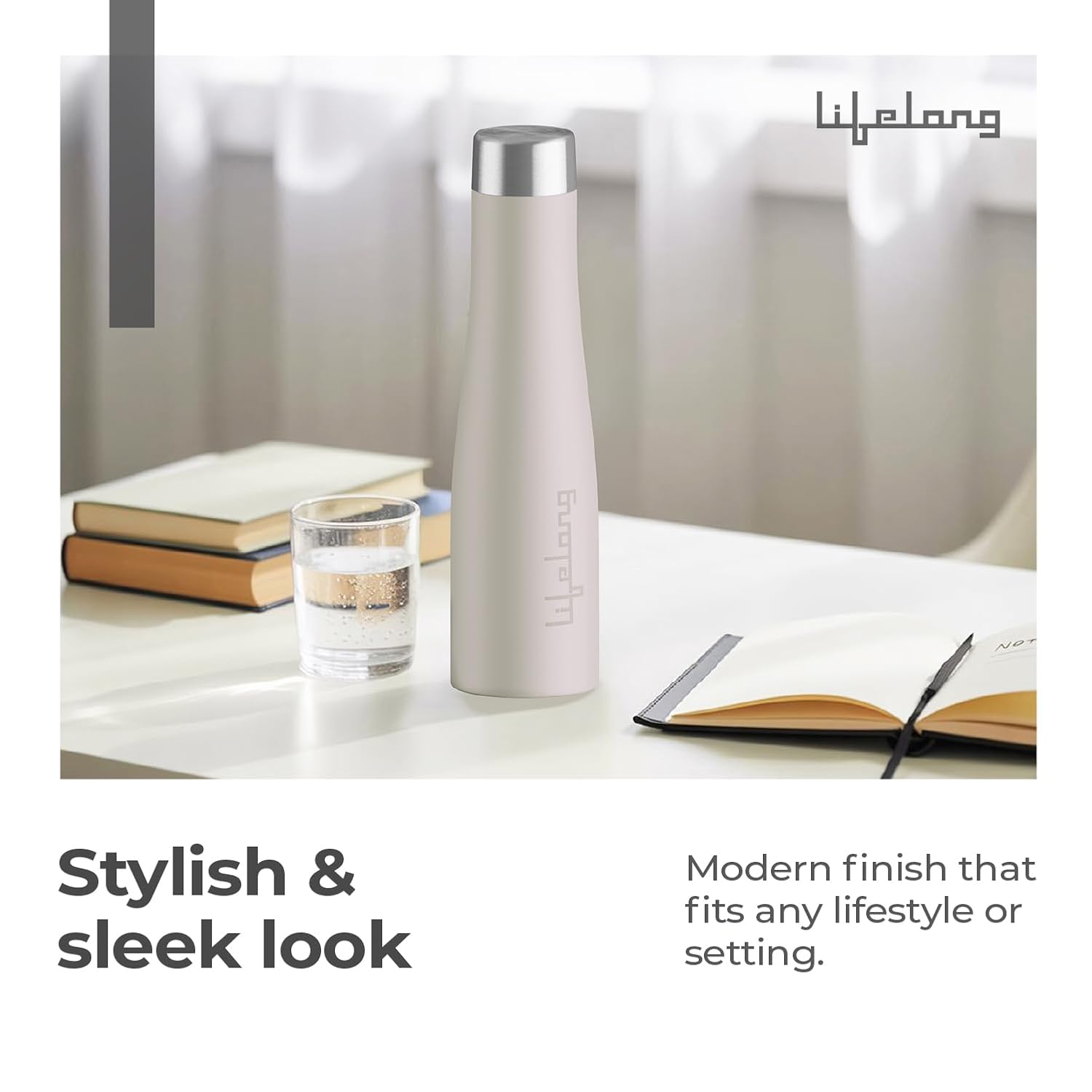 Lifelong Stainless Steel Water Bottle 900ml | Durable, Leak-Proof, Easy Grip, Rust Free, Easy-to-Clean, Odour-Free Bottle with Secure Cap for School, Travel, Gym & Work (LLBT03AB, Almond Birch)