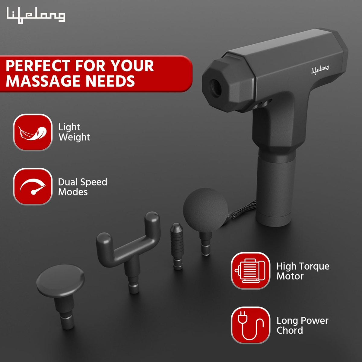 Corded Massage Gun with 4 Massage Heads