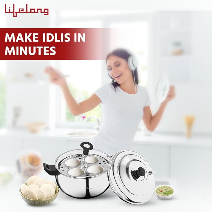 Lifelong Stainless Steel Idli Cooker – 3 Plate Idli Maker (Makes 12 Idlis), Induction & Gas Stove Compatible