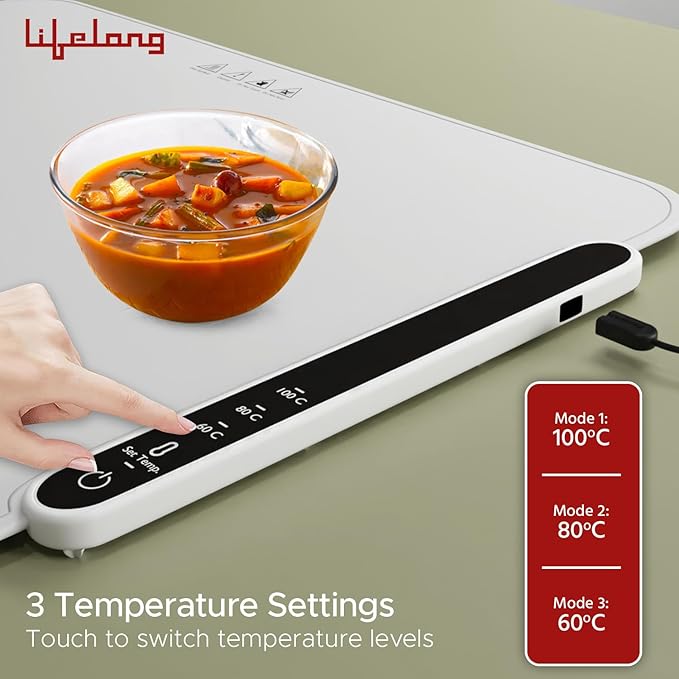 Electric Food Warmer - 400 W | Roll Up Silicon Heating Mat | Adjustable Temperature Control with Touch | Even Warming Tray for Dining, Parties & Events