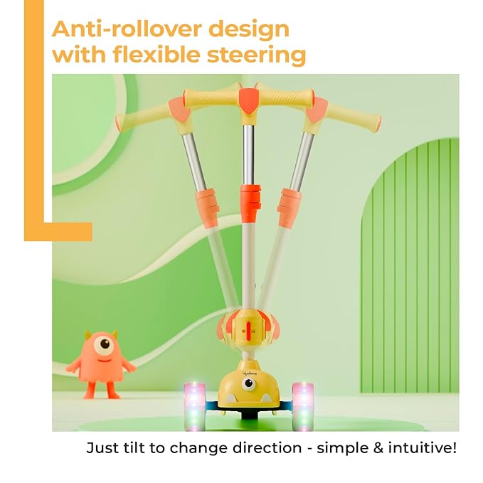 Lifelong Kids Scooter with Foldable Seat – LED PU Wheels, 4-Level Adjustable Height, BIS Certified, 50kg Capacity (Yellow & Orange)