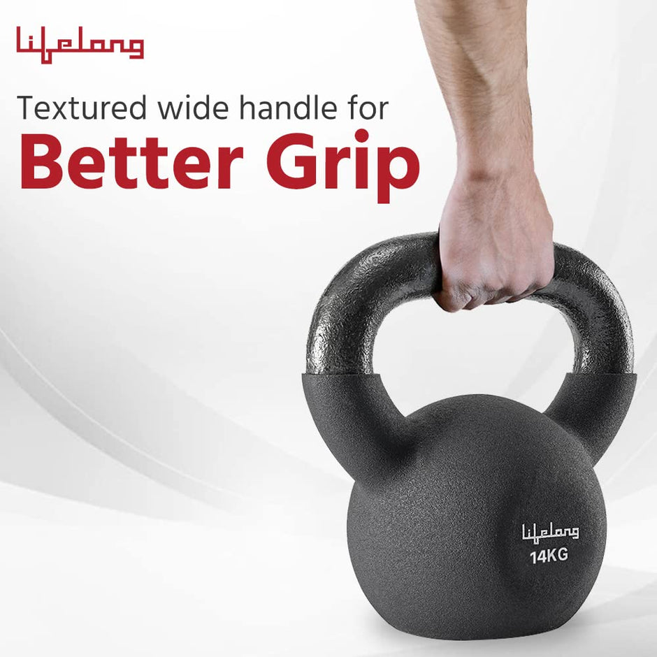 Lifelong Neoprene Cast Iron Kettlebell | Gym Equipment for Home Workout | Strength Training Kettlebell for Weightlifting | Fitness Equipment for Men & Women | Home Gym Exercise Weights (14 Kg, Black) 14 kg Neoprene