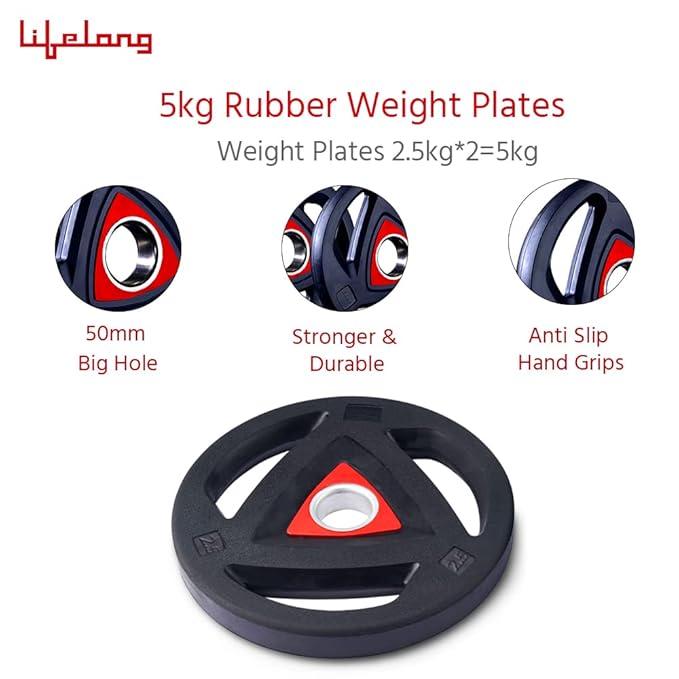 Lifelong Olympic Rubber Weight Plates Pair 2.5kg x 2 for Home Gym (LLOBRP01)