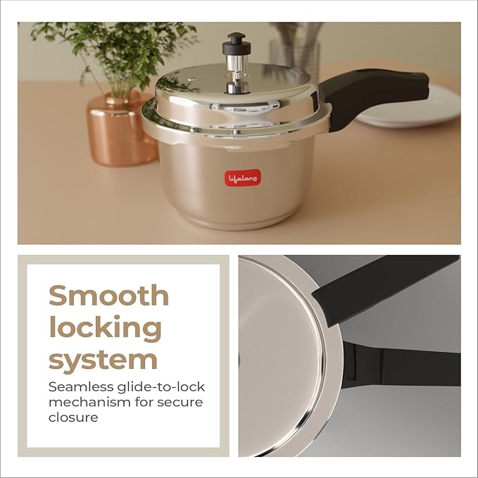 Lifelong Stainless Steel Pressure Cooker – 3 Liters, ISI Certified Outer Lid, Induction & Gas Compatible, Lock System (Silver)