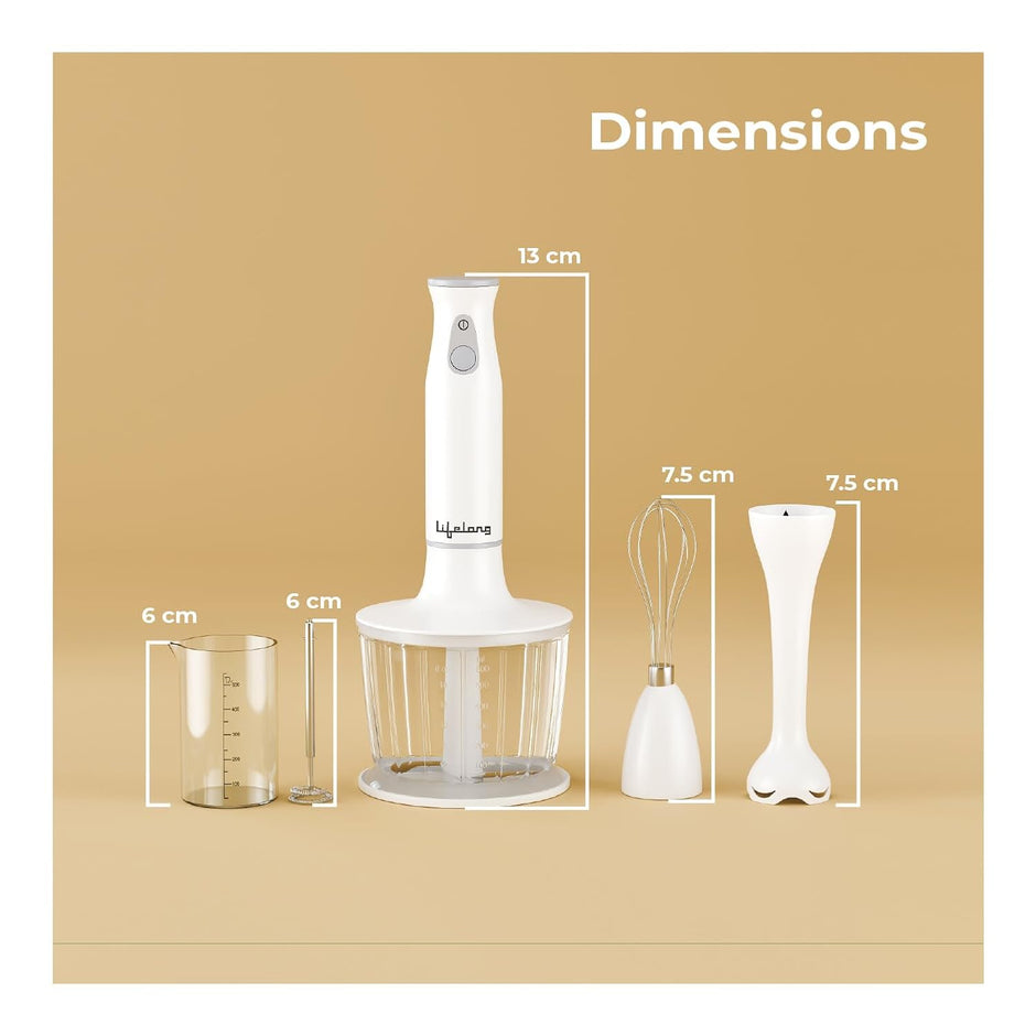 Lifelong 450W Low Noise Electric Blender with Chopper, Beaker, Whisk & Frother | Multipurpose Kitchen Appliance for Smoothies, Baby Food, Cake Mixing & Coffee Frothing| Stainless Steel Blades(LLHBZ07)