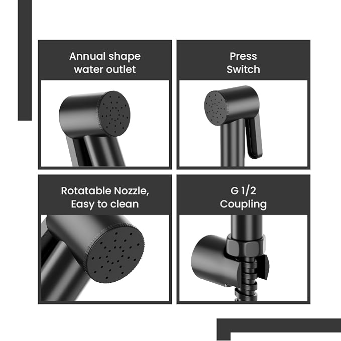 Bathroom Jet Spray – High Pressure Health Faucet with Hose & Wall Hook (Black)