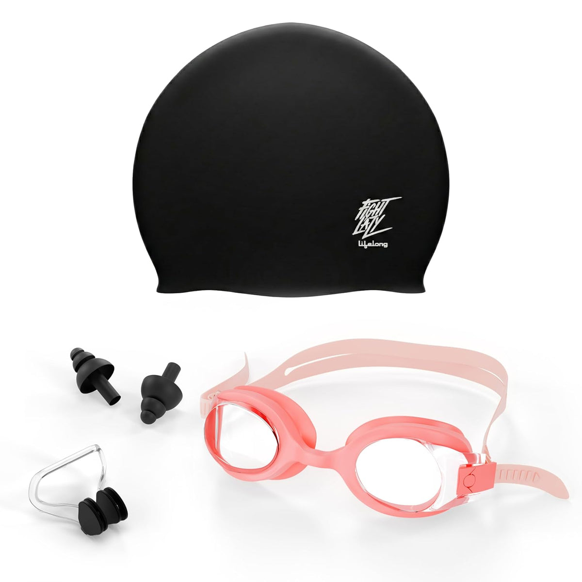 Kids Swimming Combo Kit with Goggles, Cap, Earplug & Nose Clip