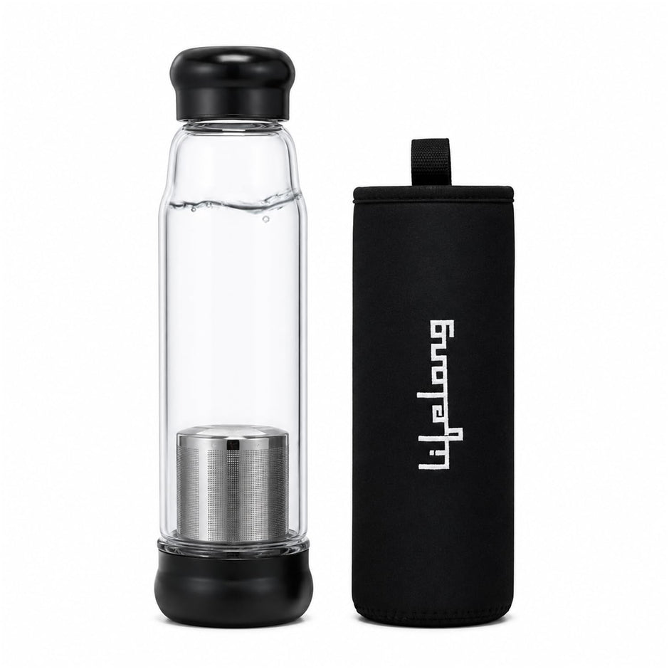 Lifelong 500ml Glass Infuser Bottle | Transparent Borosilicate Leakproof & Durable Glass Bottle for Detox Water, Tea, Juice & Herbal Drinks | Portable Reusable Drinking Bottle with Protective Sleeve