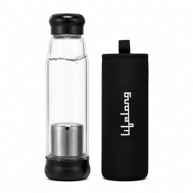 Lifelong 500ml Glass Infuser Bottle | Transparent Borosilicate Leakproof & Durable Glass Bottle for Detox Water, Tea, Juice & Herbal Drinks | Portable Reusable Drinking Bottle with Protective Sleeve
