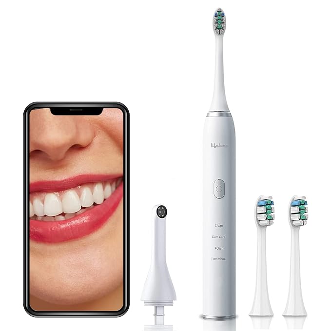 Rechargeable Electric Toothbrush with 3 Brush Heads & Camera – White (LLDC108)