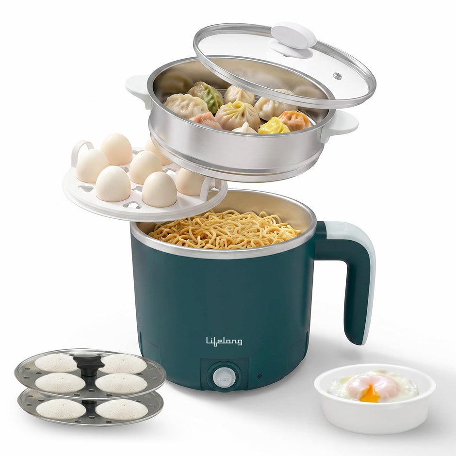 Lifelong Multipurpose Kettle with Idli Tray | Multi Cooker Electric Kettle | 1.2L Stainless Steel Body