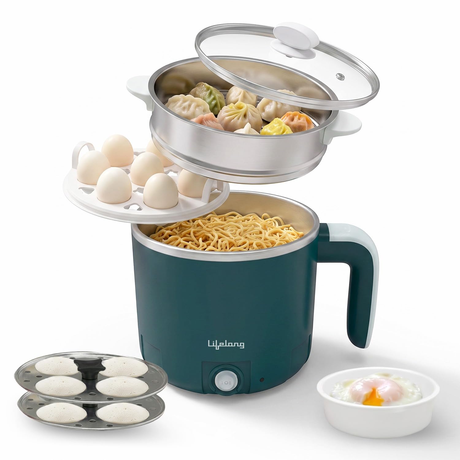 Lifelong Multipurpose Kettle with Idli Tray | Multi Cooker Electric Kettle | 1.2L Stainless Steel Body