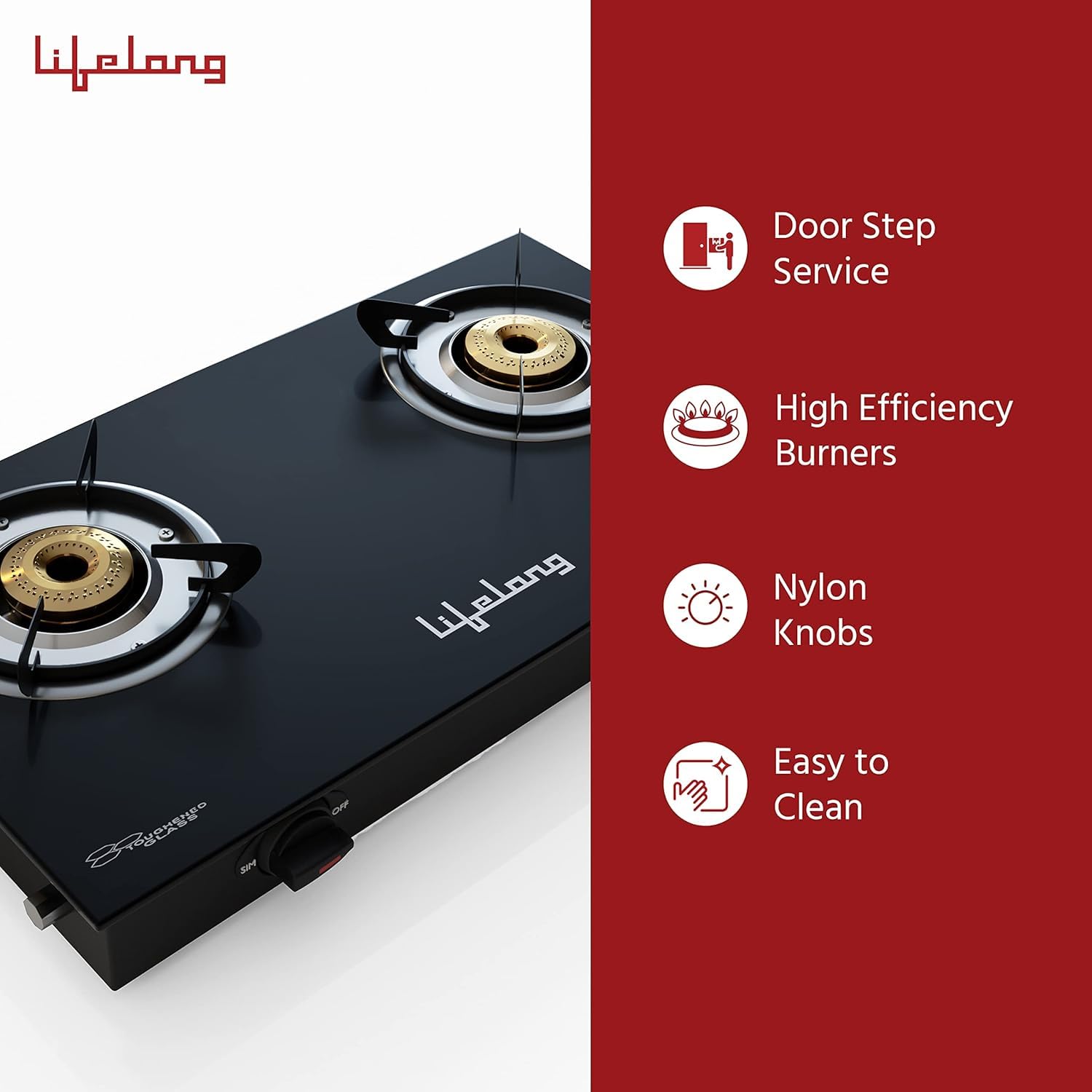 Lifelong 2 Burner Gas Stove Top for Kitchen - Manual Ignition Cooktop Modern Glass Stove for Modular Kitchen, ISI Certified & Compatible with LPG - 1 Year Manufacturer's (Black, LLG401)