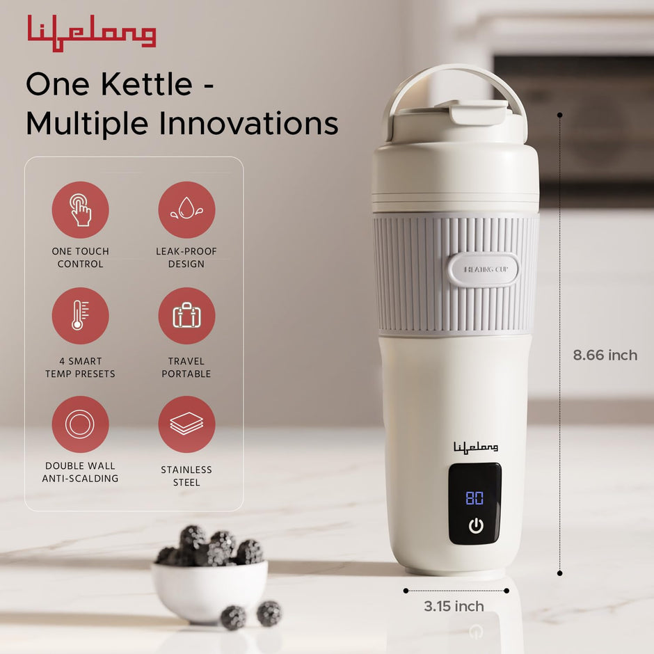 Lifelong 2-in-1 Portable Electric Kettle & Travel Bottle 400ml with 4 Temp Modes