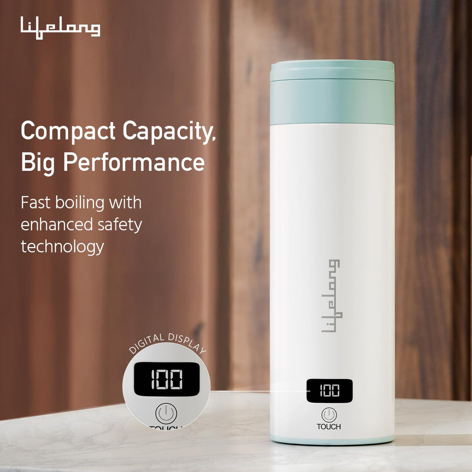 Lifelong 2-in-1 Portable Electric Kettle Bottle 400ml, Digital Touch, 4 Temp (LLEPK09)
