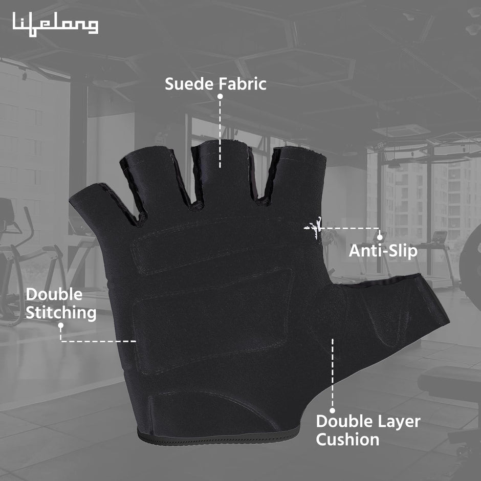 Lifelong Polycotton Blend Gym Gloves for Men & Women,Wrist Support Grip (Medium)
