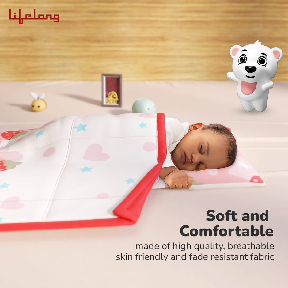 Lifelong Cuppy Kids Toddler Nap Mat with Inbuilt Pillow | Soft Microfiber Sleeping Bag with Carry Handle & Roll-Up Design