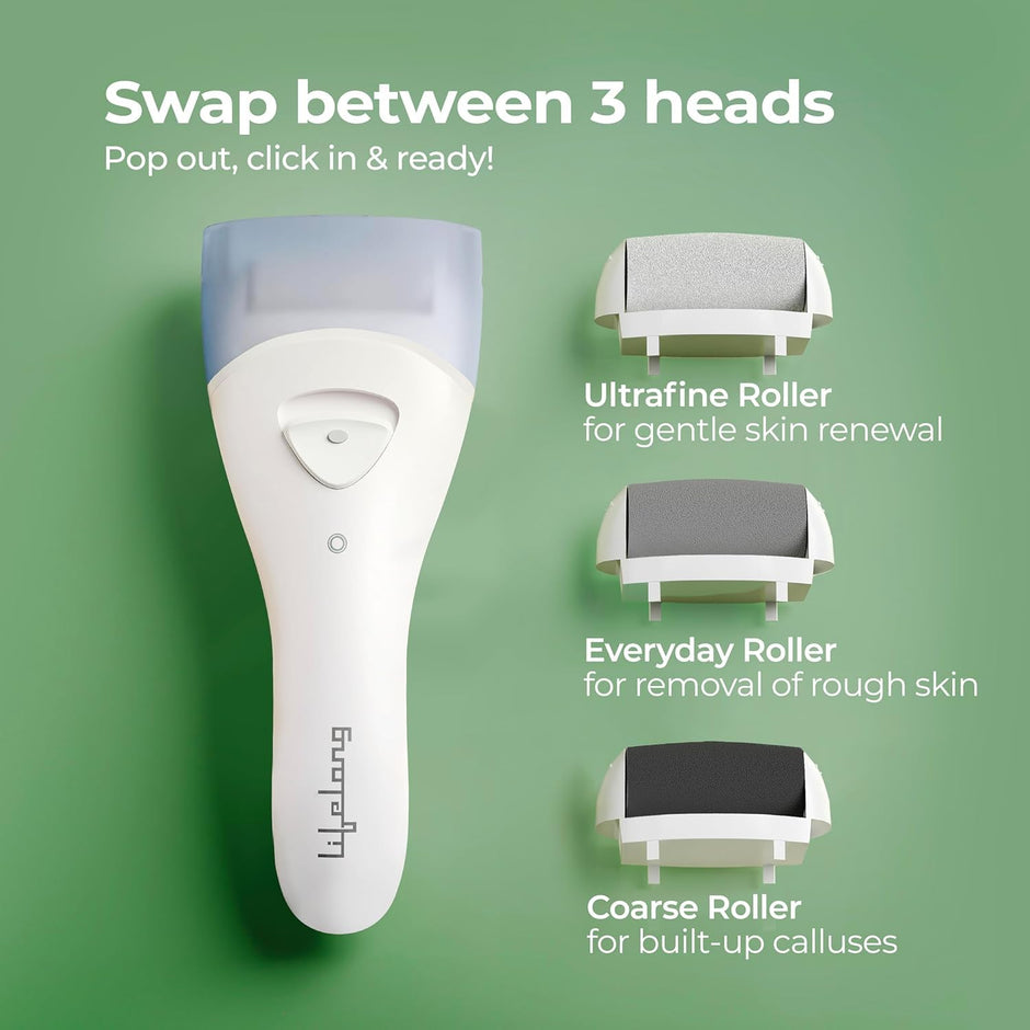 Lifelong Electric Callus Remover for Feet | Rechargeable Foot Scrubber with 3 Roller Heads, 2 Speeds & Waterproof Pedicure Machine