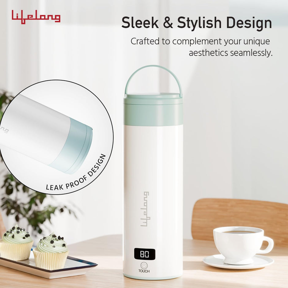 Lifelong 2-in-1 Portable Electric Kettle Bottle 400ml, Digital Touch, 4 Temp (LLEPK09)