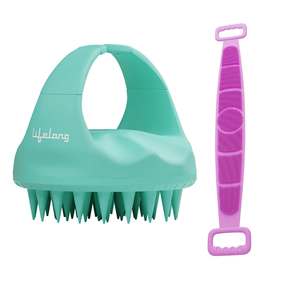 Lifelong Silicone Scalp Massager Shampoo Brush with Body Scrubber
