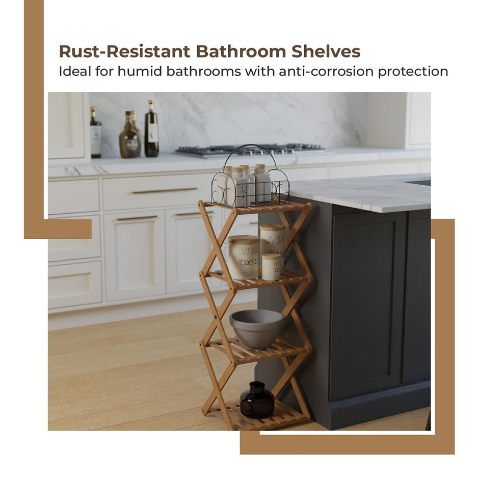 Lifelong 4-Tier Bamboo Bathroom & Countertop Organizer – Water-Resistant Eco-Friendly Storage Rack for Towels, Toiletries, Perfumes & Plants (30 × 29 cm)