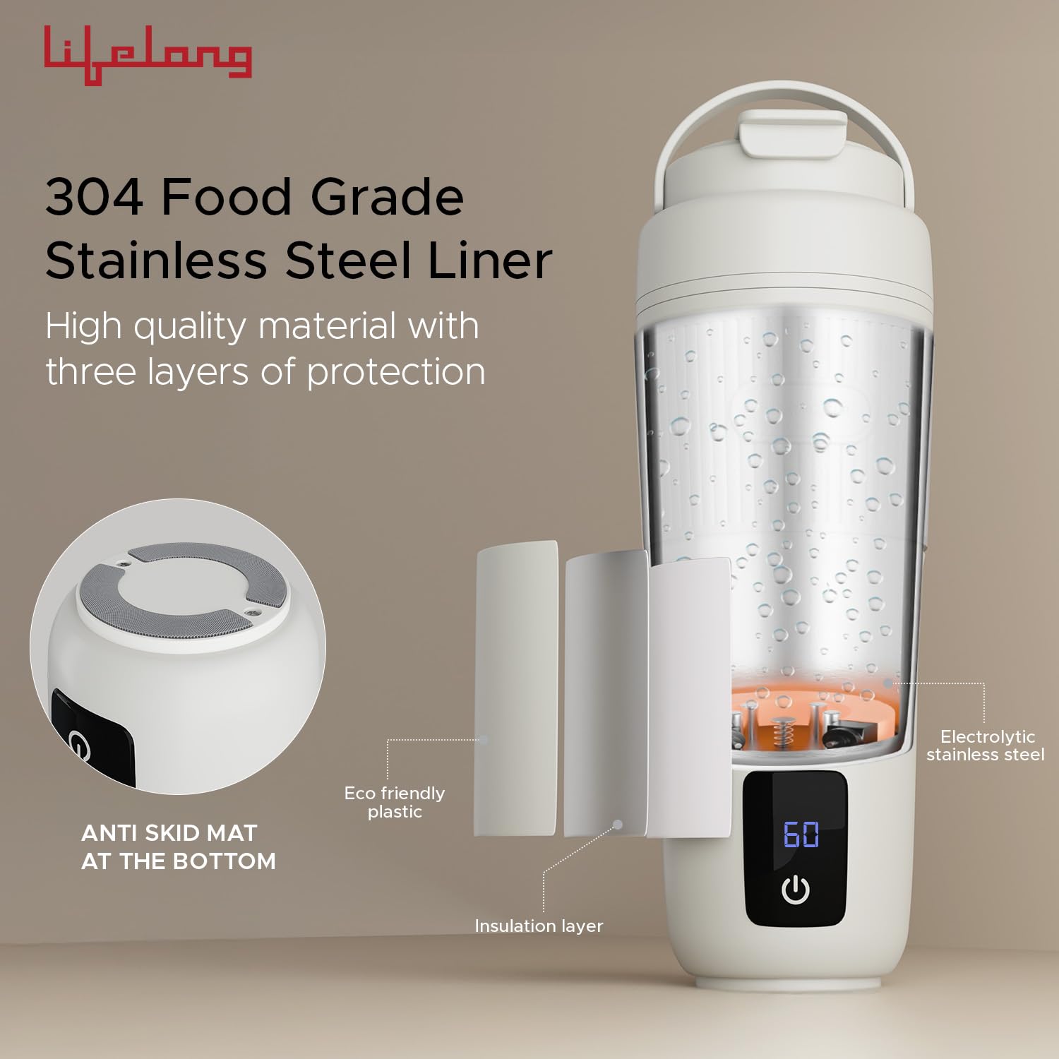 Lifelong 2-in-1 Portable Electric Kettle & Travel Bottle 400ml with 4 Temp Modes