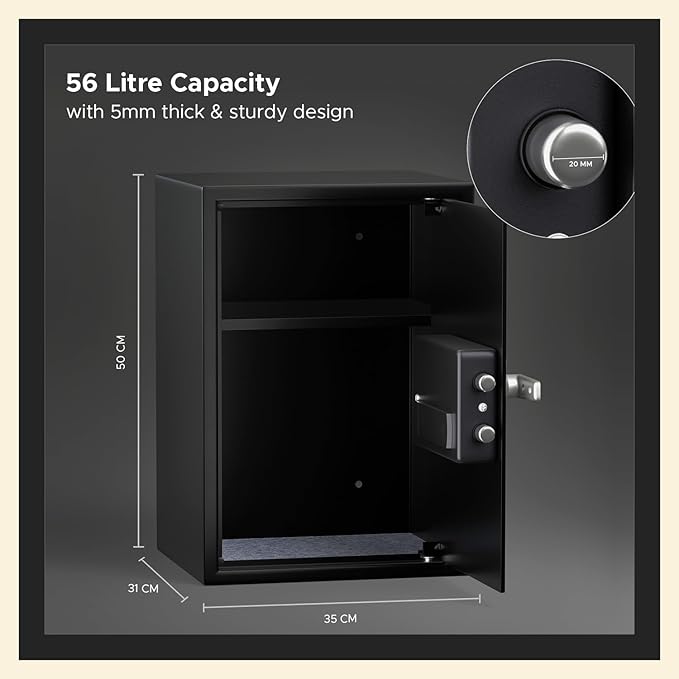 Lifelong 56L Fingerprint Safe Locker – Steel Body, LED, Multi-Access Modes