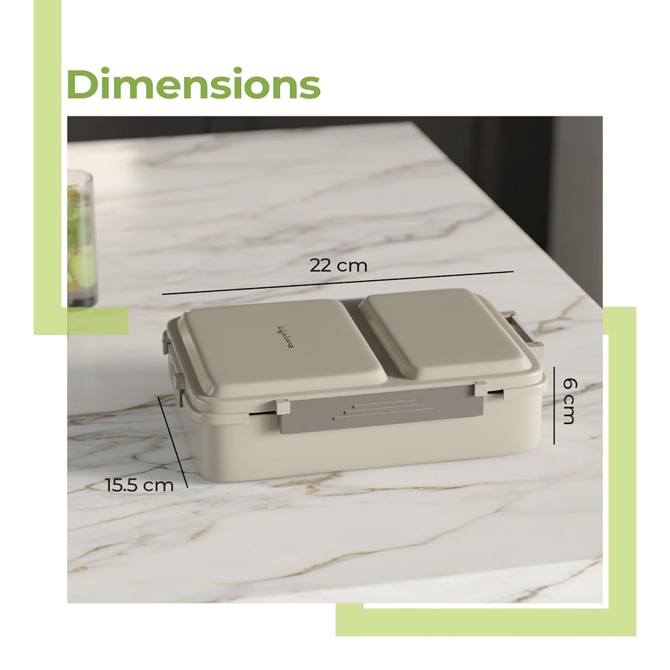 Stainless Steel Lunch Box – 2 Compartment, 700ml Leak-Proof Insulated Tiffin (Light Green)
