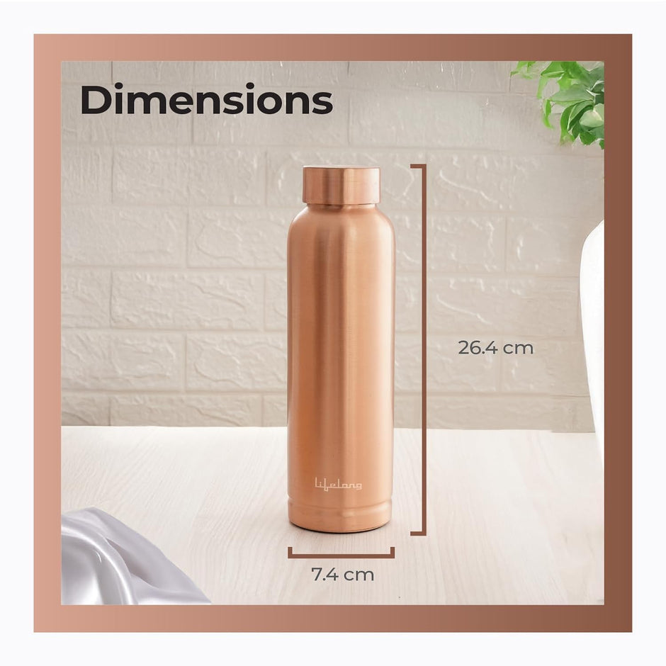 Lifelong 900 ml Copper Water Bottle | Natural alkaline water | Leakproof & Lightweight Design Boosts Immunity | Anti-Bacterial, BPA Free, Odour-Free with Secure Cap for School, Travel, Gym & Work